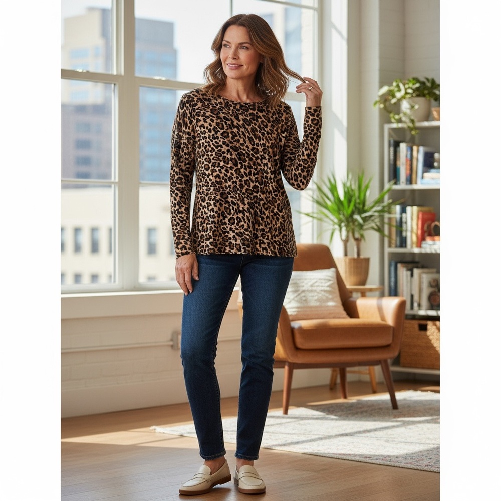 Talbots Animal Print Long Sleeve Top A-007